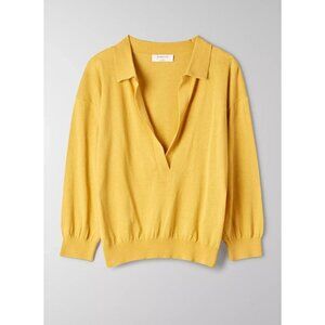 Babaton Women's Size XXS Acacia Yellow Kenny Sweater Knit Cotton Top Polo Shirt